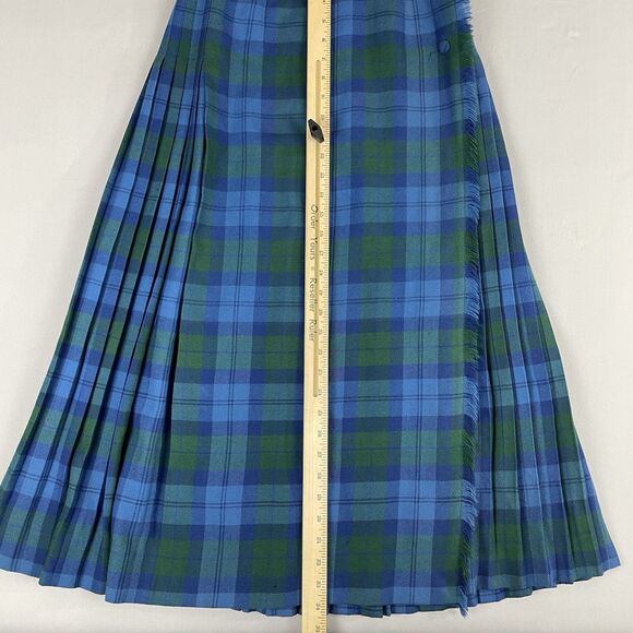 Al Jean Canada Pure Wool Tartan Wrap Kilt Skirt Vintage Size 8 Lite Blue Green - Picture 9 of 16